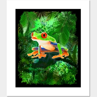 Frog - Frogger - jungle - nature - drawing - cute frog Posters and Art